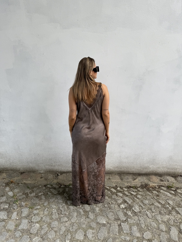 Robe en soie et dentelle Lise (choco)