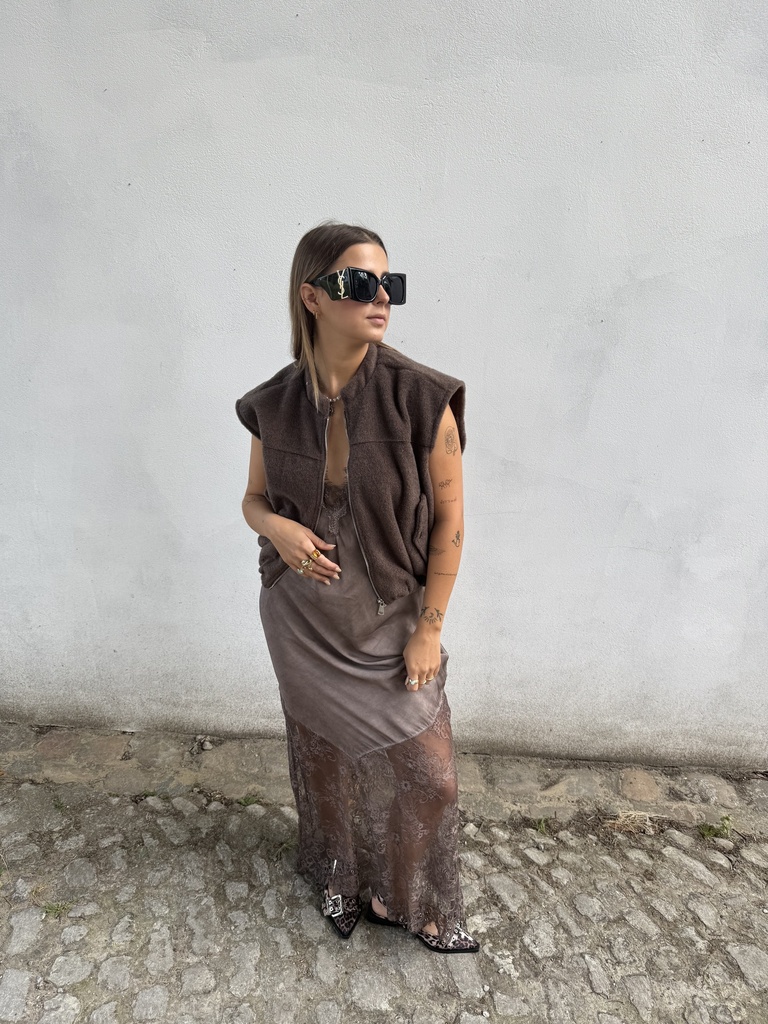Robe en soie et dentelle Lise (choco)