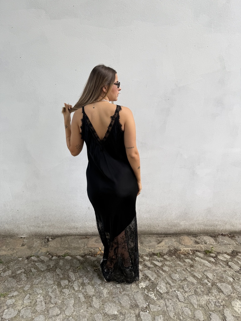 Robe en soie et dentelle Lise (noir)