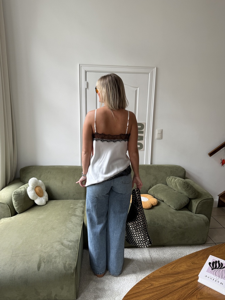 Top dentelle Aimé (blanc/noir)