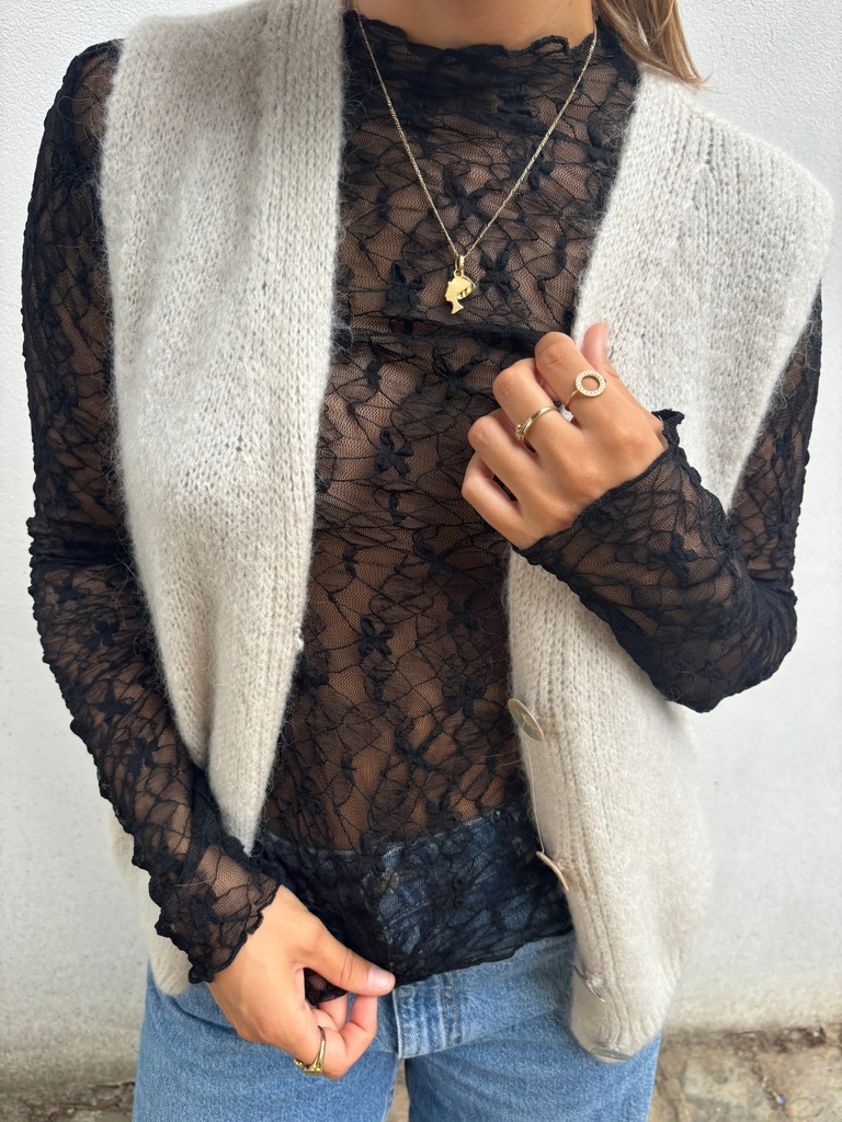 T-shirt dentelle Deva (noir) (S-M)