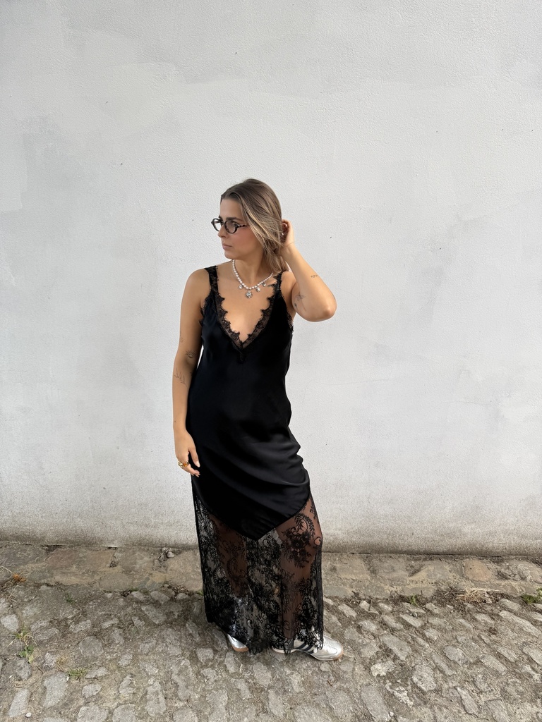 Robe en soie et dentelle Lise (noir)