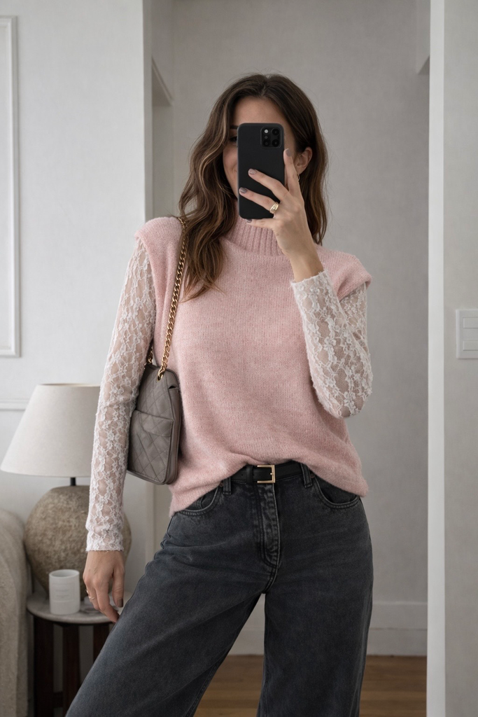 Débardeur + sous pull Nesrine (rose)