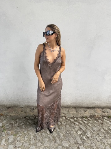 Robe en soie et dentelle Lise (choco)